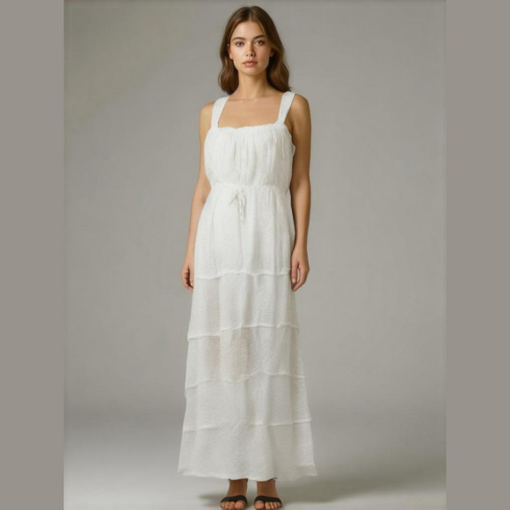 Reformation Nordstrom Ivie White Tiered Maxi Sundress Large
